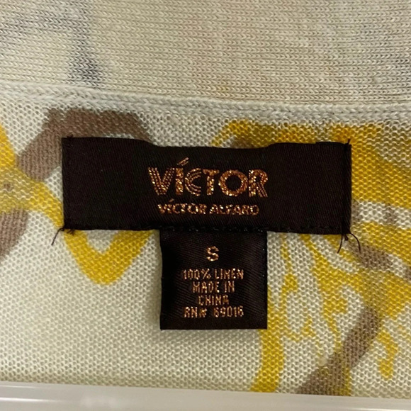 Victor Alfaro Cardigan Sweater Womens Size Small Yellow Floral Long Linen Vneck - Picture 4 of 8